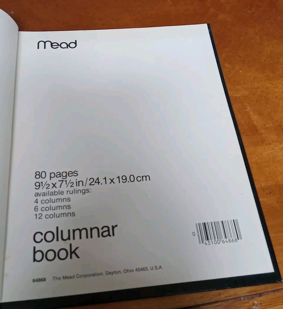 Mead Management Series Columnar Book 6 Columns BLACK Hard Cover USED Blank 64868