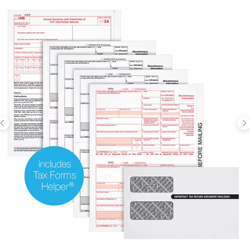Adams 2024 1099-MISC 4-Part Laser/Inkject Tax Forms with Envelopes and software