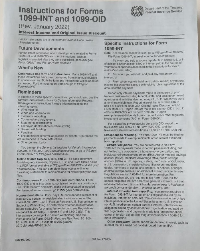 5 SHEETS 1099-OID IRS Original Issue Discount & 1096 Transmittal Forms