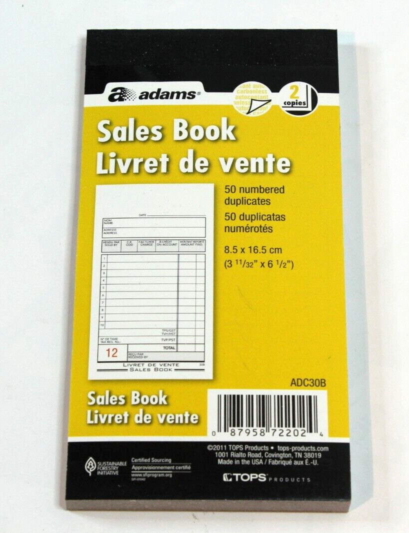 x16 Adams Bilingual 2-Part Carbonless Receipt Sales Order Book 3-11/32″ x 6-1/2″