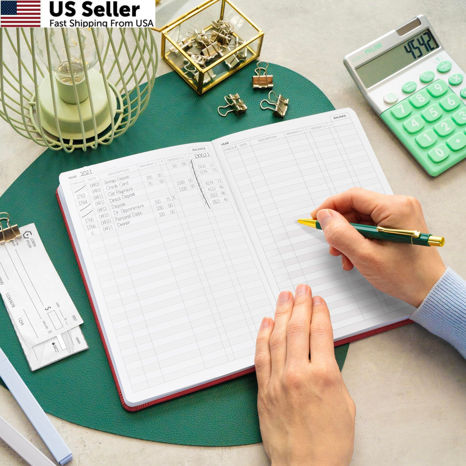Skyline Check Register – Accounting Ledger Log Book A5 (5.8” x 8.3”), Red
