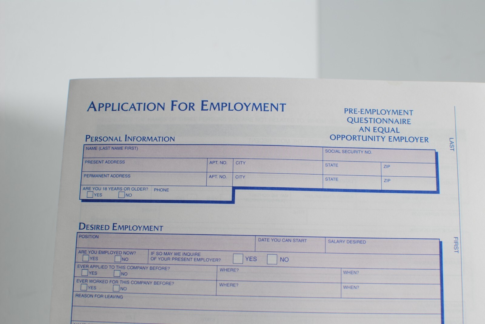 Vintage 2001 Adams 9288 Lot of 21 Application for Employment