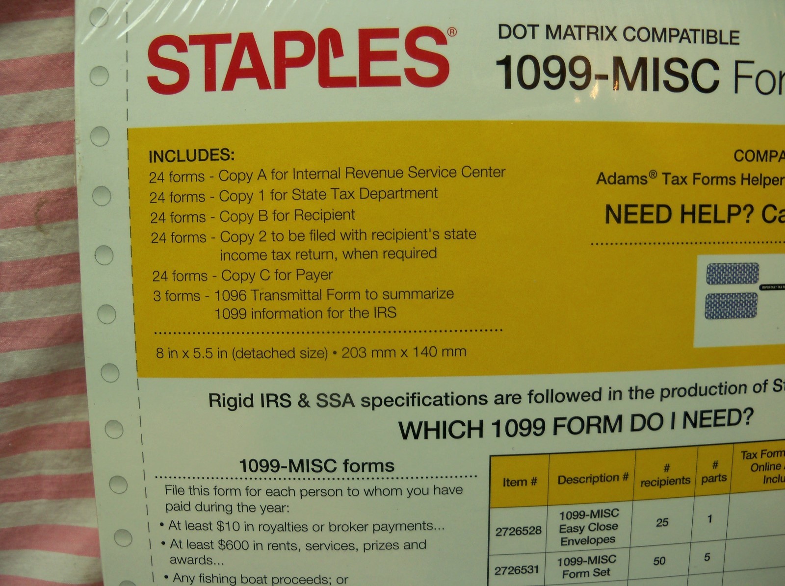24 Ct Pack Staples 2017 Dot Matrix IRS Tax Form 1099-Misc 5-Part Form Sets USA