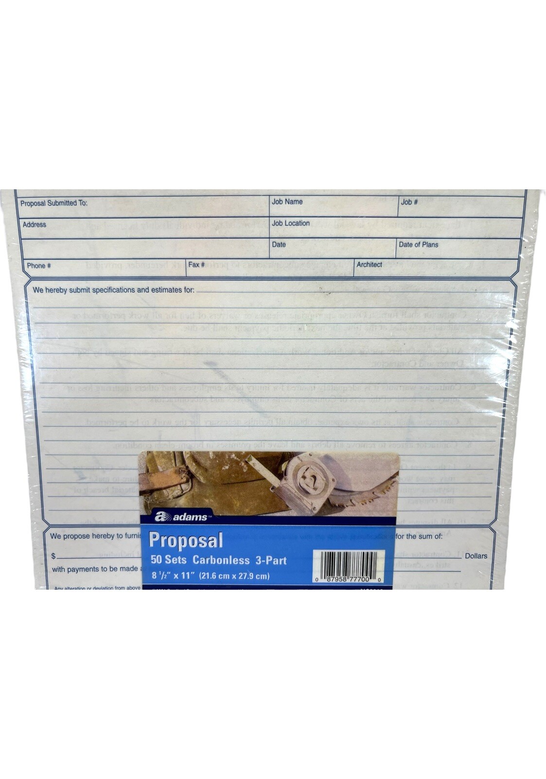 Adams Contractor’s Proposal Forms NC3819 3-Part Carbonless 50 Pack 8 1/2” x 11”