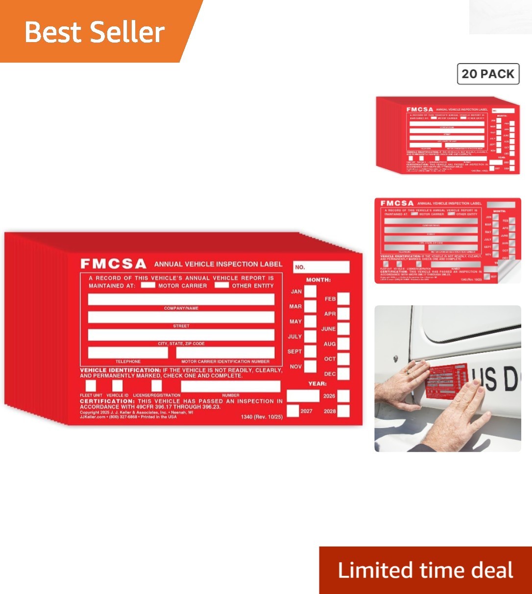 DOT Compliant 20-Pack Red Inspection Labels with Punch Boxes – Durable Aluminum