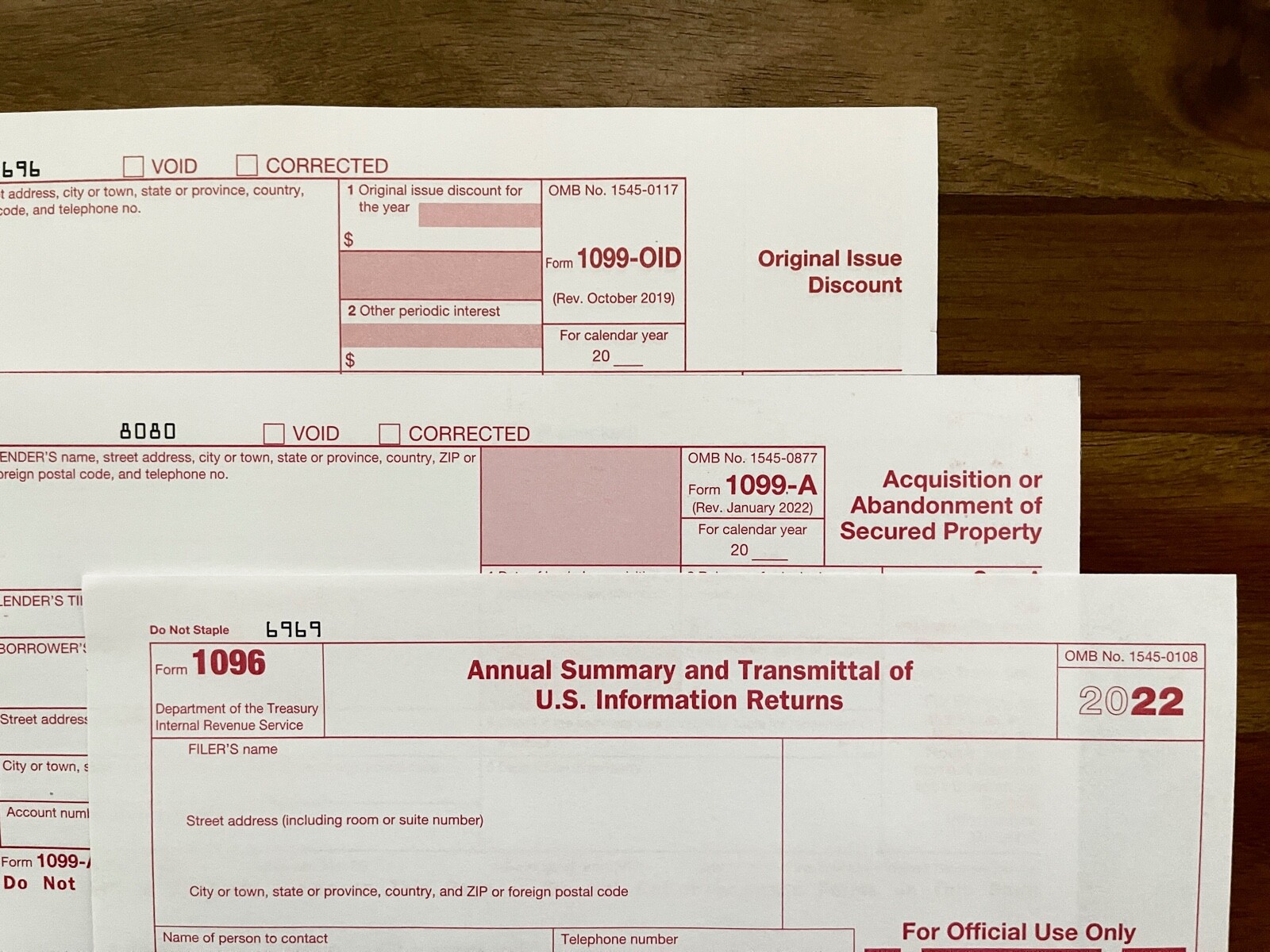 1099A ✪2022✪ IRS 3 Form Acquisition Package; 1099-A, 1099 OID, 1096