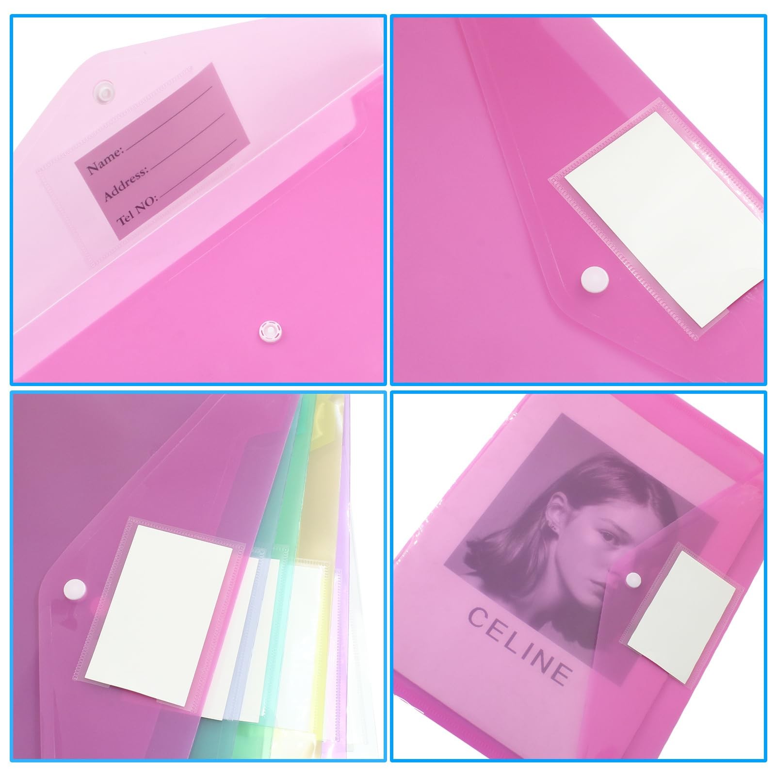 Verkelly 6 Pack Plastic Envelopes Poly Folder, 7 Different Colors
