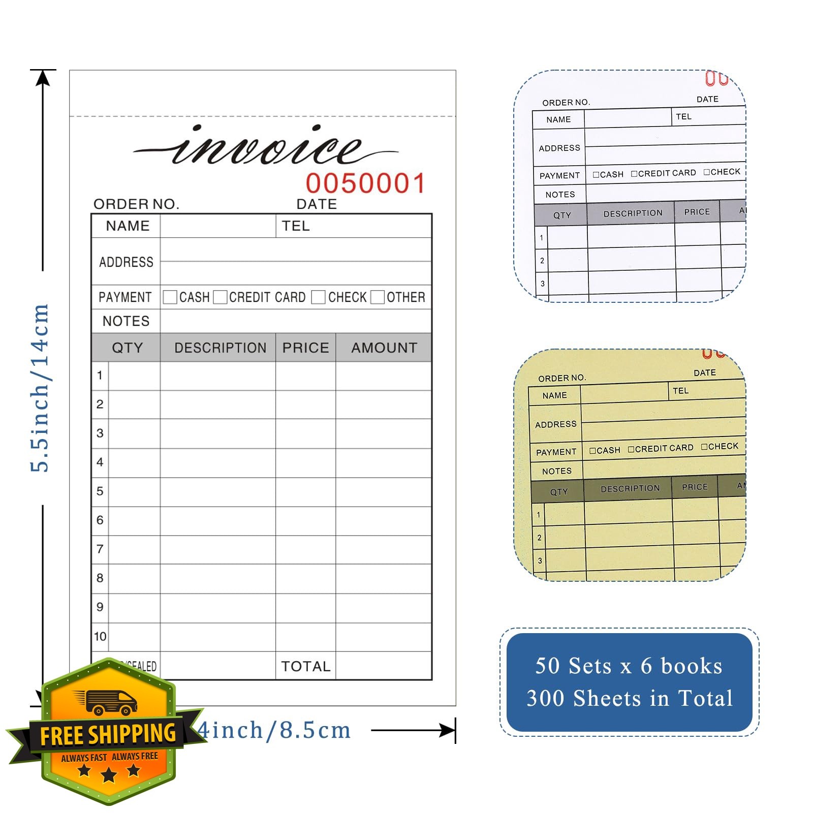 Homvle 6 Pack Invoice Receipt Book 3.4×5.5″