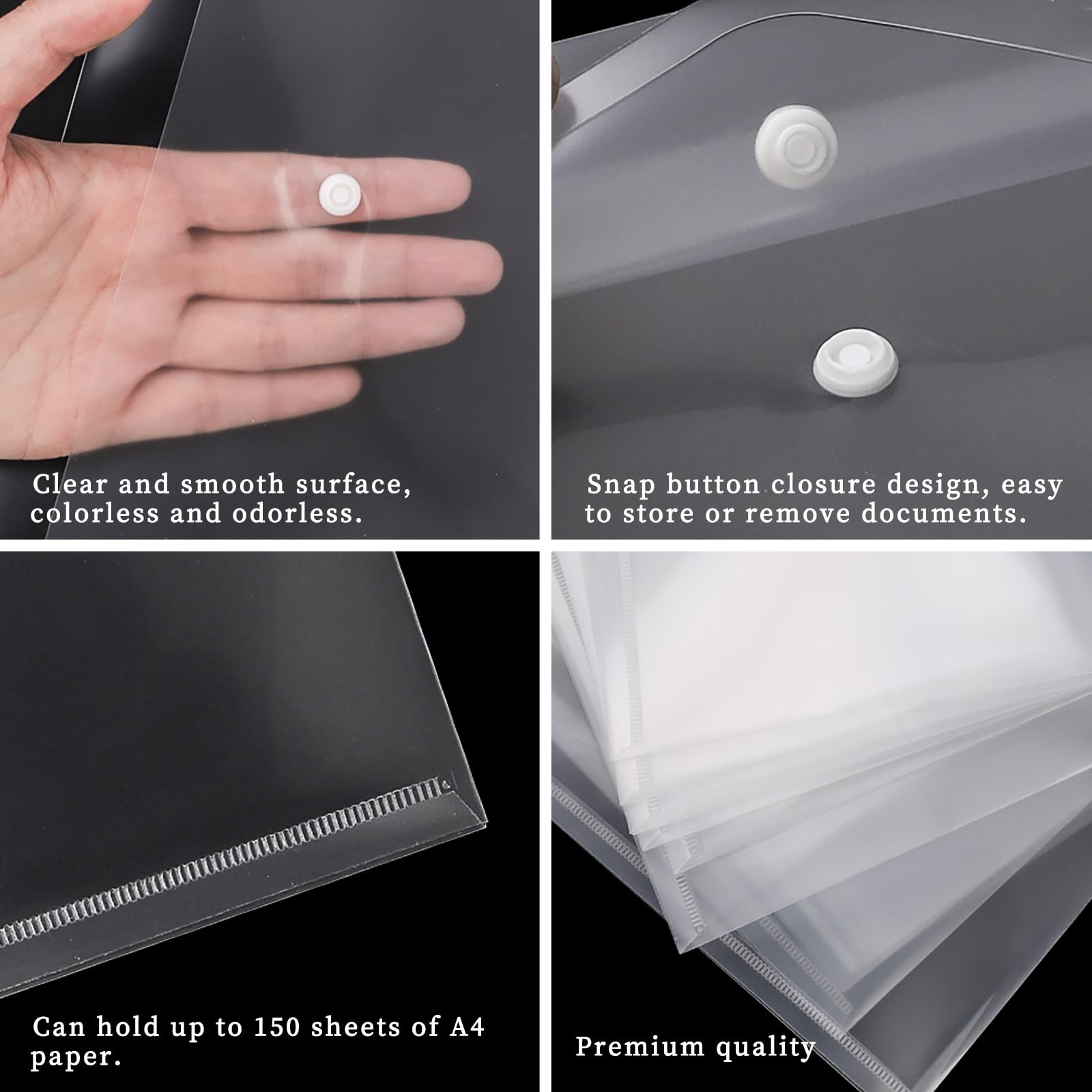 EOOUT 50pcs Plastic Envelopes with Button Snap A-50PCS, Transparent Color