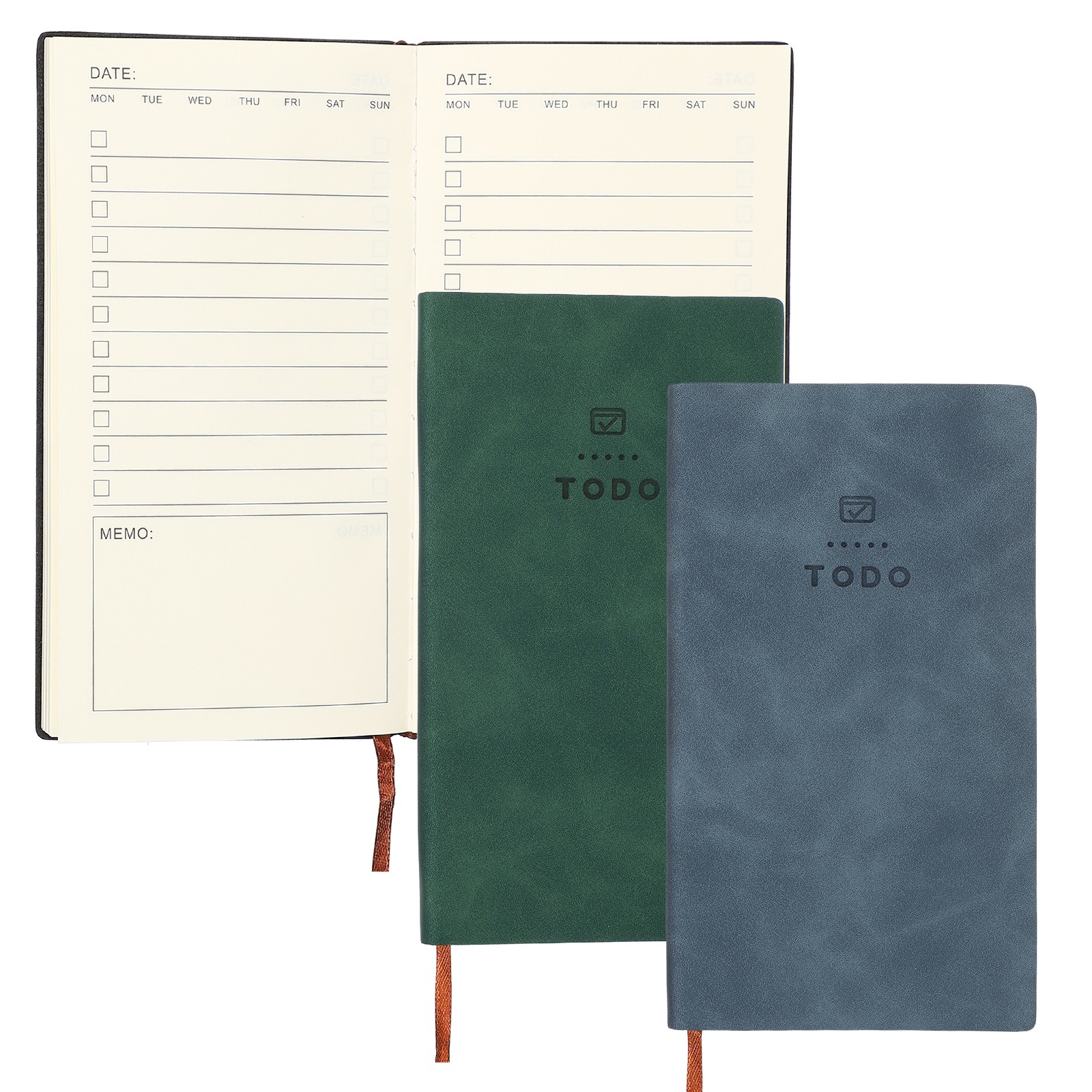 2Pcs to Do Notebook, A6 6.8 x 3.7″ Daily Planner Notebook, Green/Dark Blue