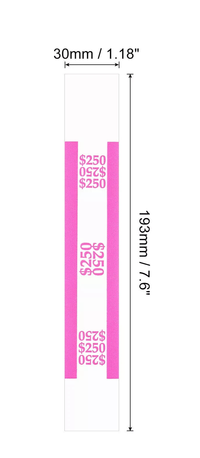 10 Self-Sealing Pink Bill Straps Holds $250 Bill Wrappers Currency Bands
