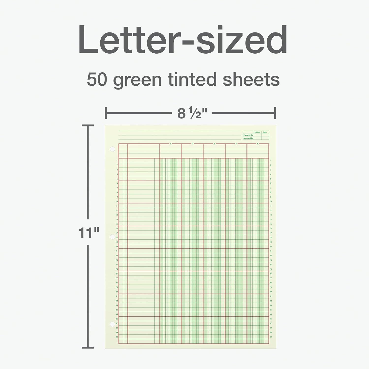 Columnar Analysis Pad, 5 Column Ledger, 8.5″ X 11″, 100 Pages (50 Sheets), Green
