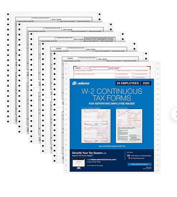 Adams 2024 W-2 Tax Form with W-3 Forms, 6-Part, STAX624-24 ,24596821, 1007143