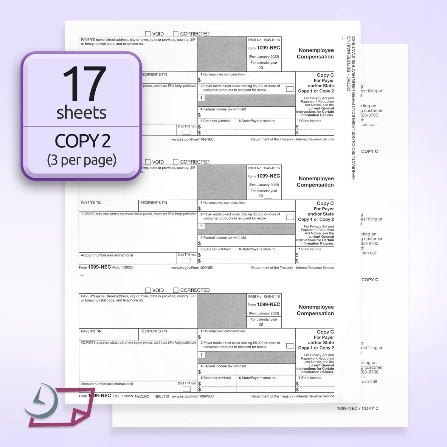Nextdaylabels 1099-NEC Forms for 2025, 4-Part Tax Forms, Kit of 25 Laser Forms,