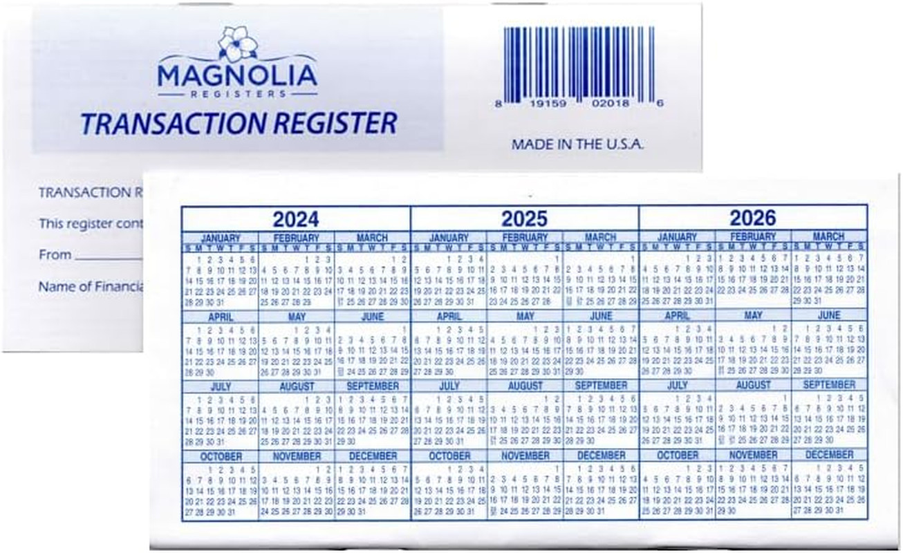 Magnolia Registers 12 Check Registers, 2024-2025-2026, for Personal Checkbook