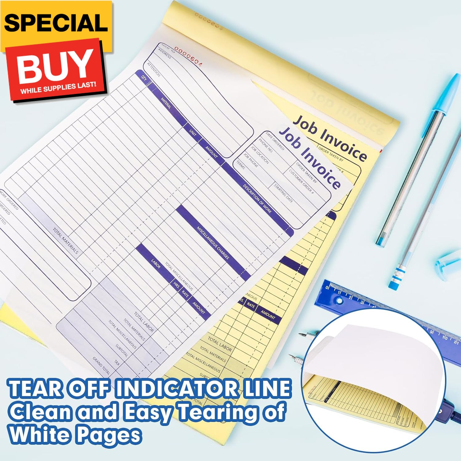 50 Set Job Work Order Forms Job Invoice Forms Invoice Receipt Book Contractor 8.