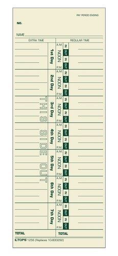 TOP1256 Time Card, Weekly, Manila, #10-800292, Green Ink Front, 500 CD/BX