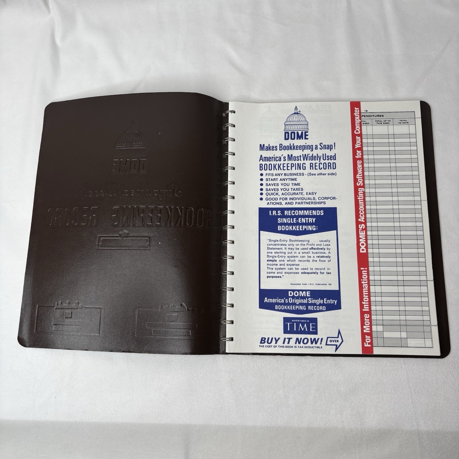 Dome Bookkeeping Record Brown Vinyl Cover 128 Pages 8 1/2 x 11 Pages 600