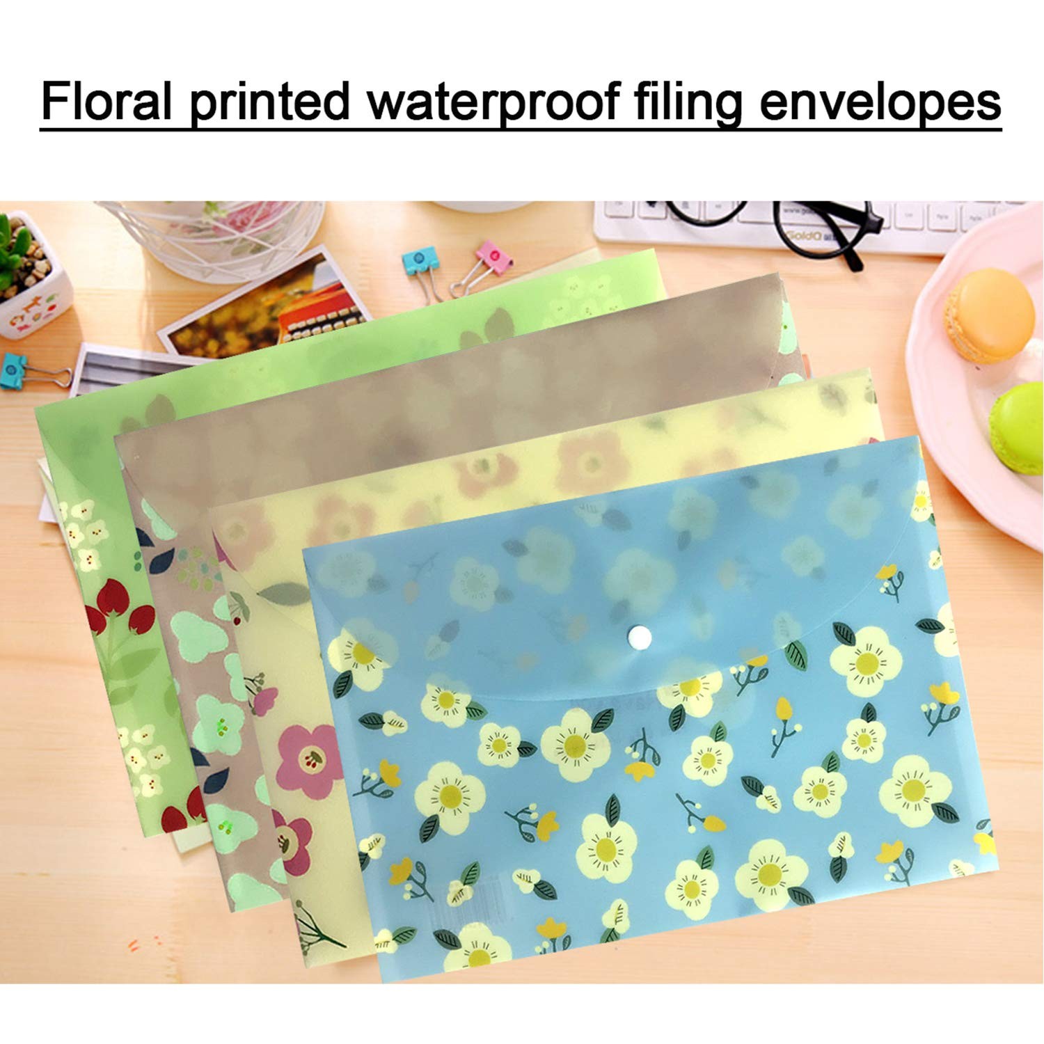 Document Folder, Yeebline 8 Pack Poly Envelopes, Floral Printed Multicolor