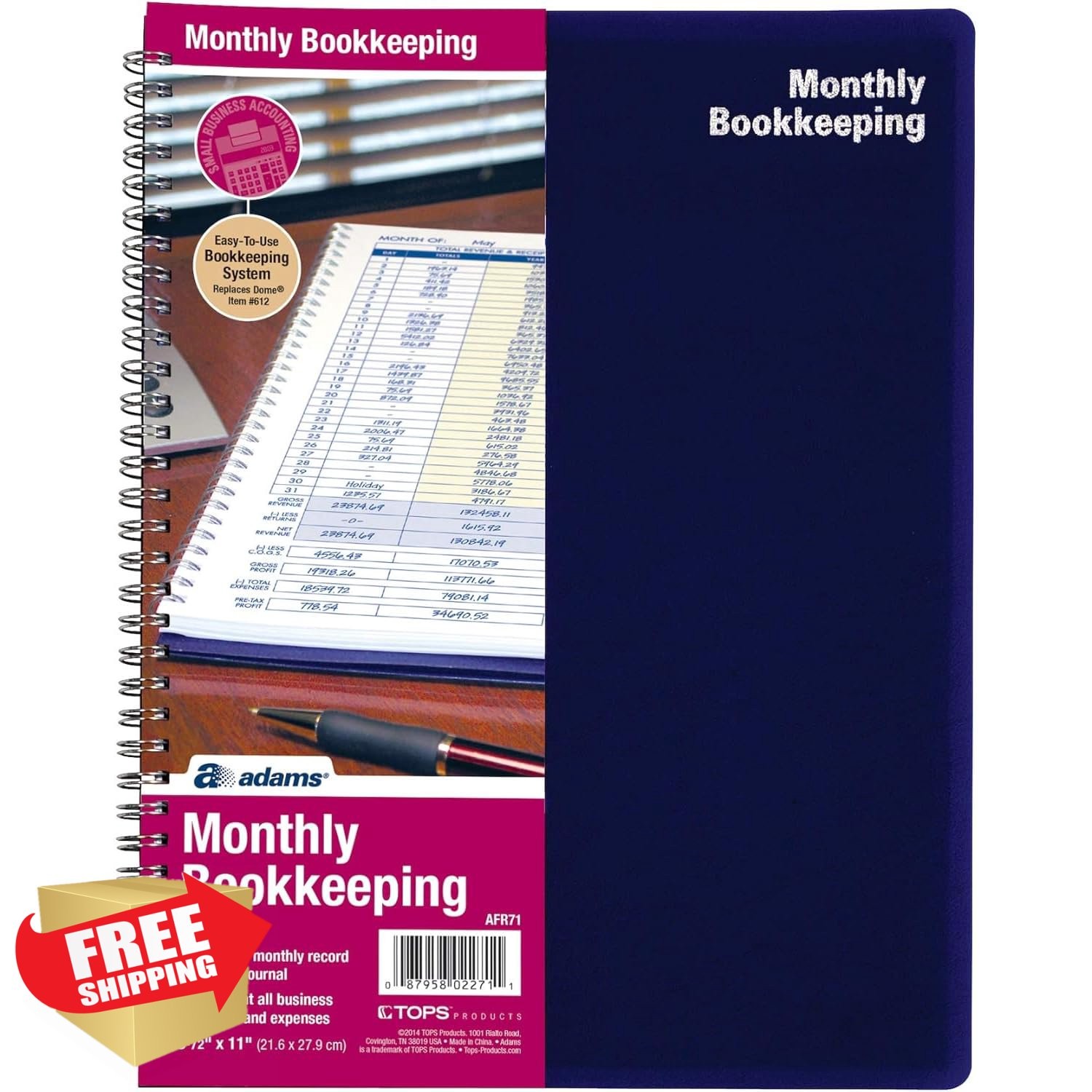 Adams Monthly Bookkeeping Record Book – 8.5×11 Ledger – Undated