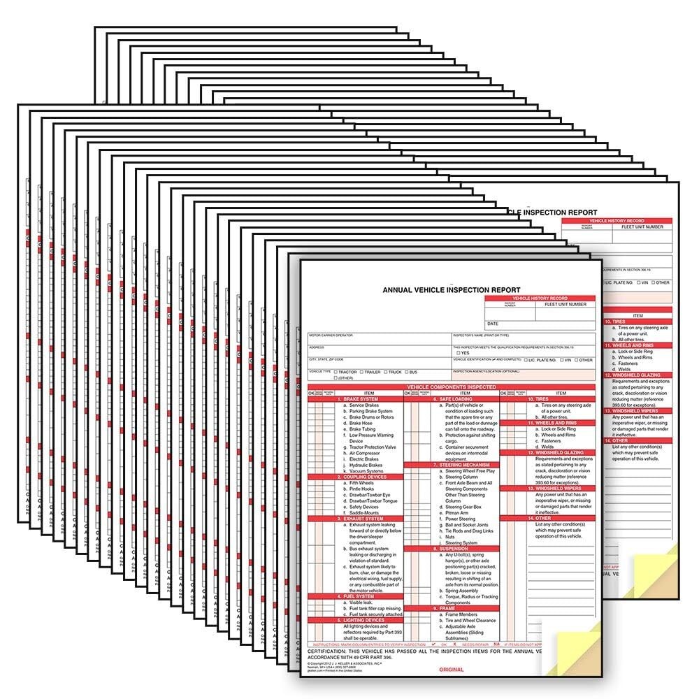 J. J. Keller Annual Vehicle Inspection Report Form 50-pk. – Snap-Out Format, …