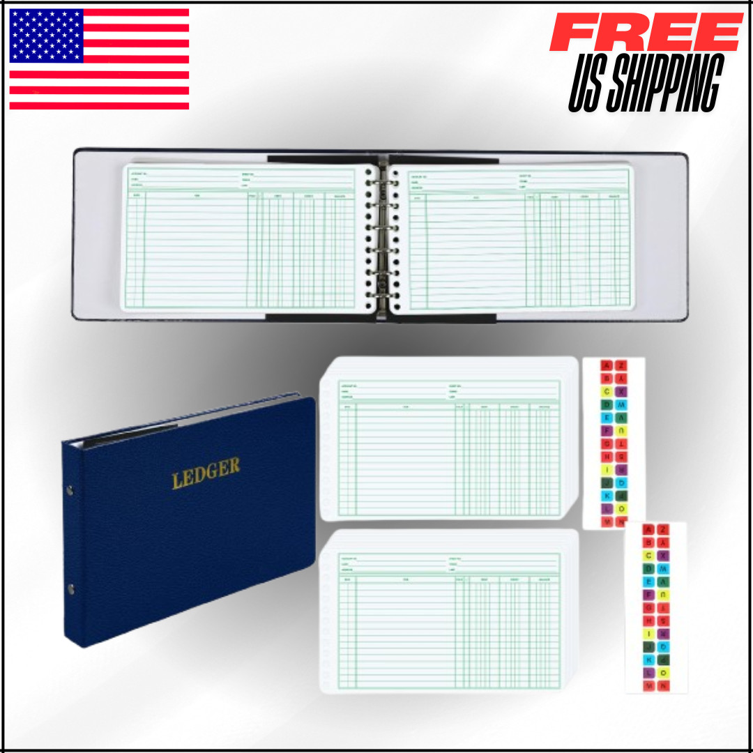Ring Ledger Binder Small Index Tabs for Bookkeeping Accounting 200 Sheets 5×8.5″