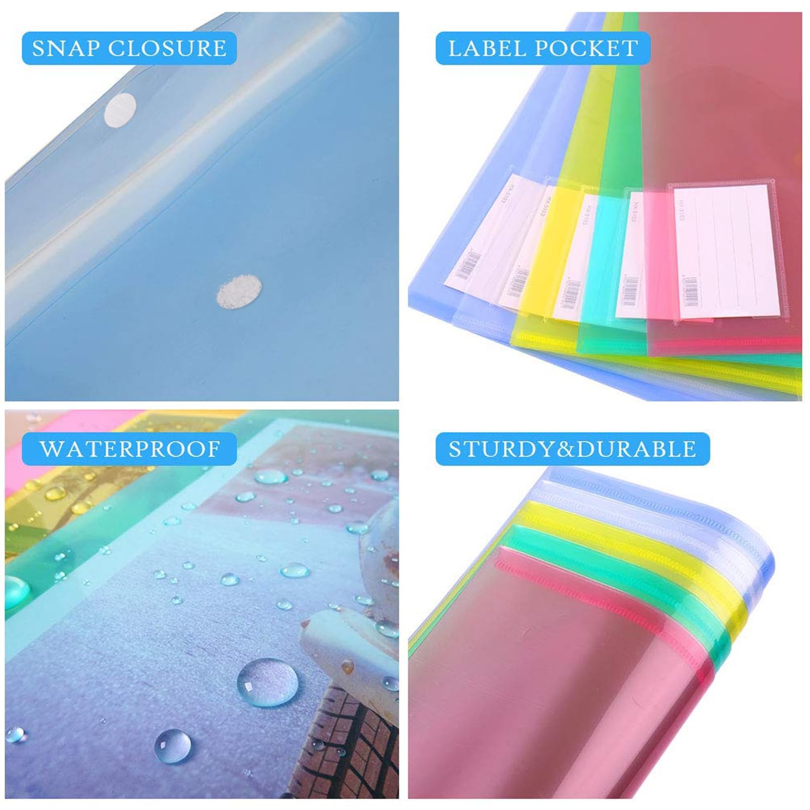 10 Pack Plastic File Folders with Pockets, Letter A4, Assorted Colors