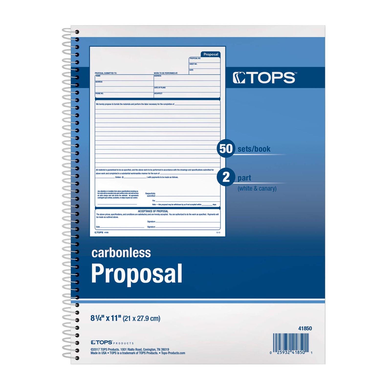 TOPS Proposal Books, 2-Part, Carbonless, Spiral-Bound, 50 Se Office Product