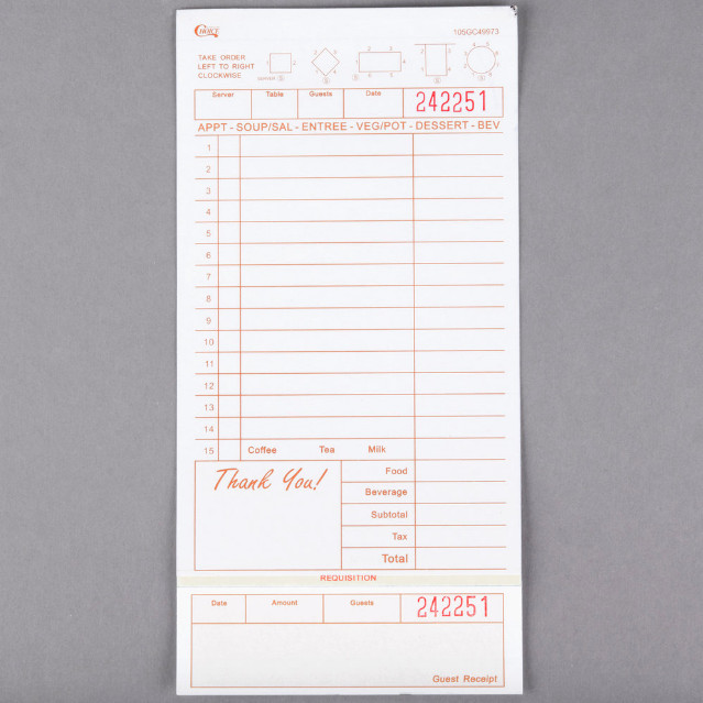 (2000-Pack) 3 Part Tan and White Carbonless Guest Check w/ Bottom Guest Receipt