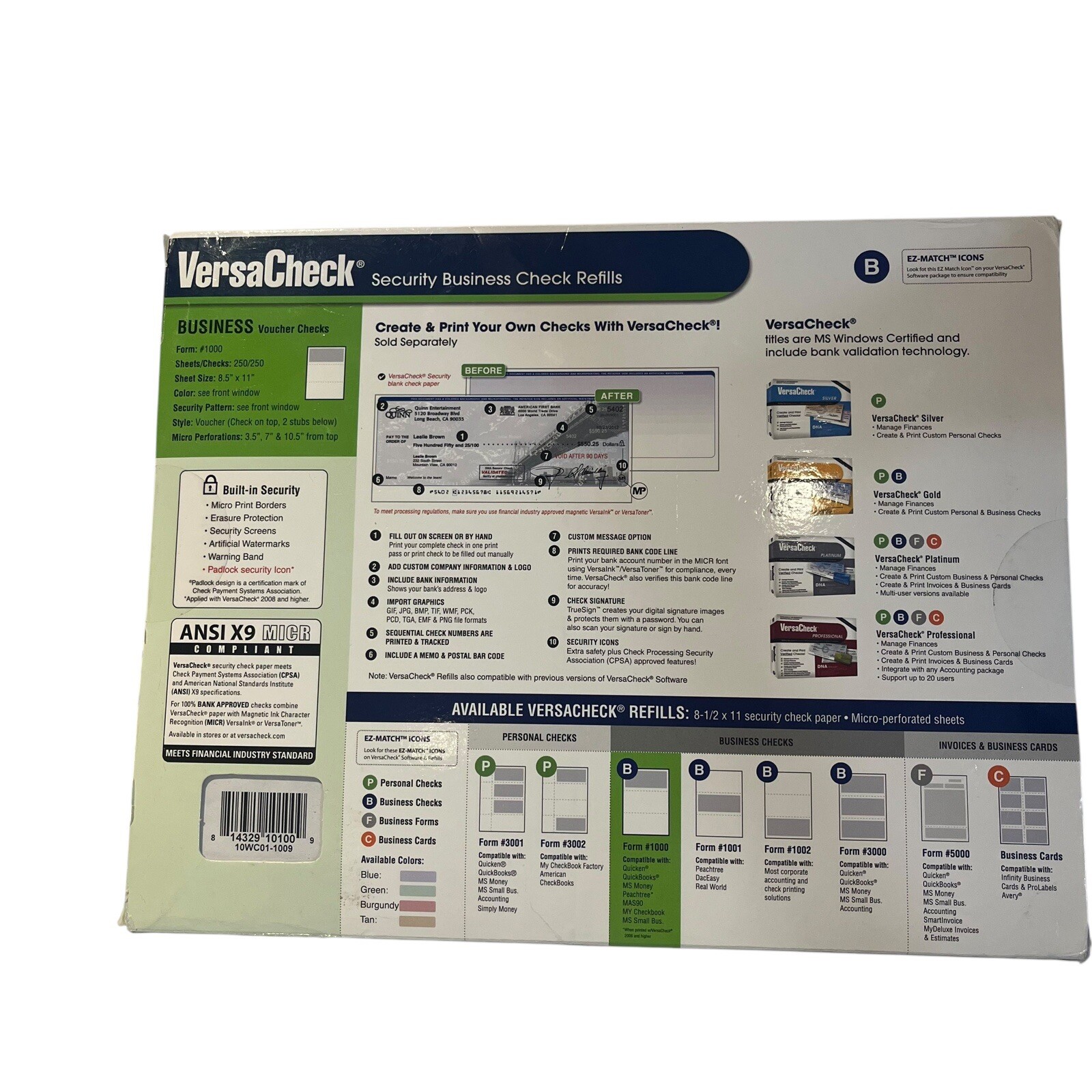 VersaCheck Secure Checks – 250 Blank Business Voucher Checks – Blue Classic – 25