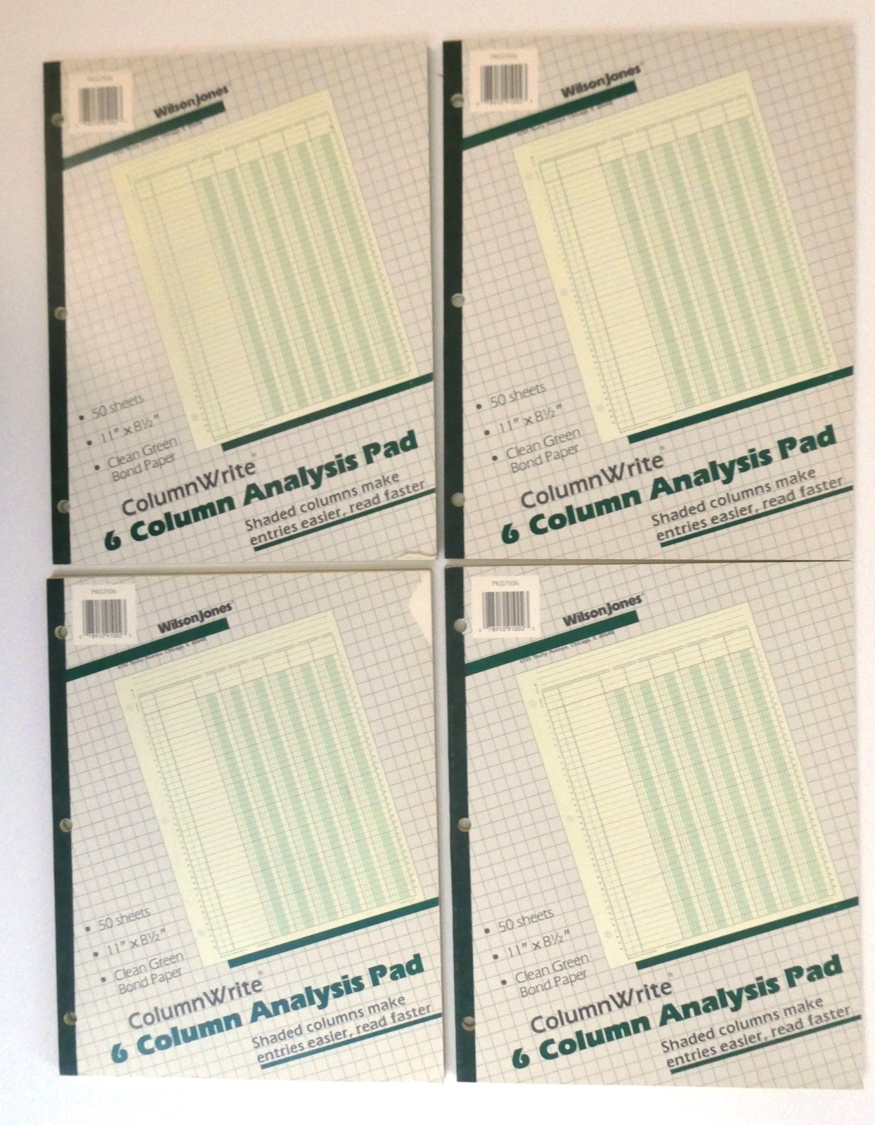 Wilson Jones 6 Column Write Columnar Analysis Pad X4 Green 11 x 8-1/2” PKG7506