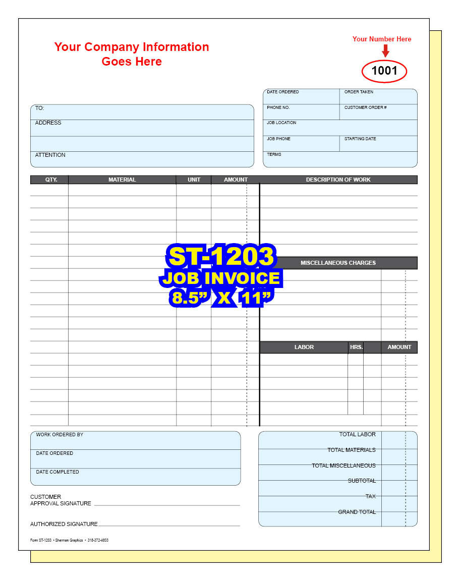 JOB SERVICE REPAIR INVOICE CUSTOM PRINTED 2 or 3 Part Carbonless