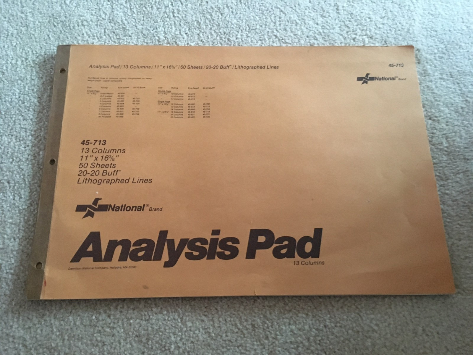National Brand Analysis Pad 13 Columns 48 Sheet 11”x16 3/8” Lithographed Lined