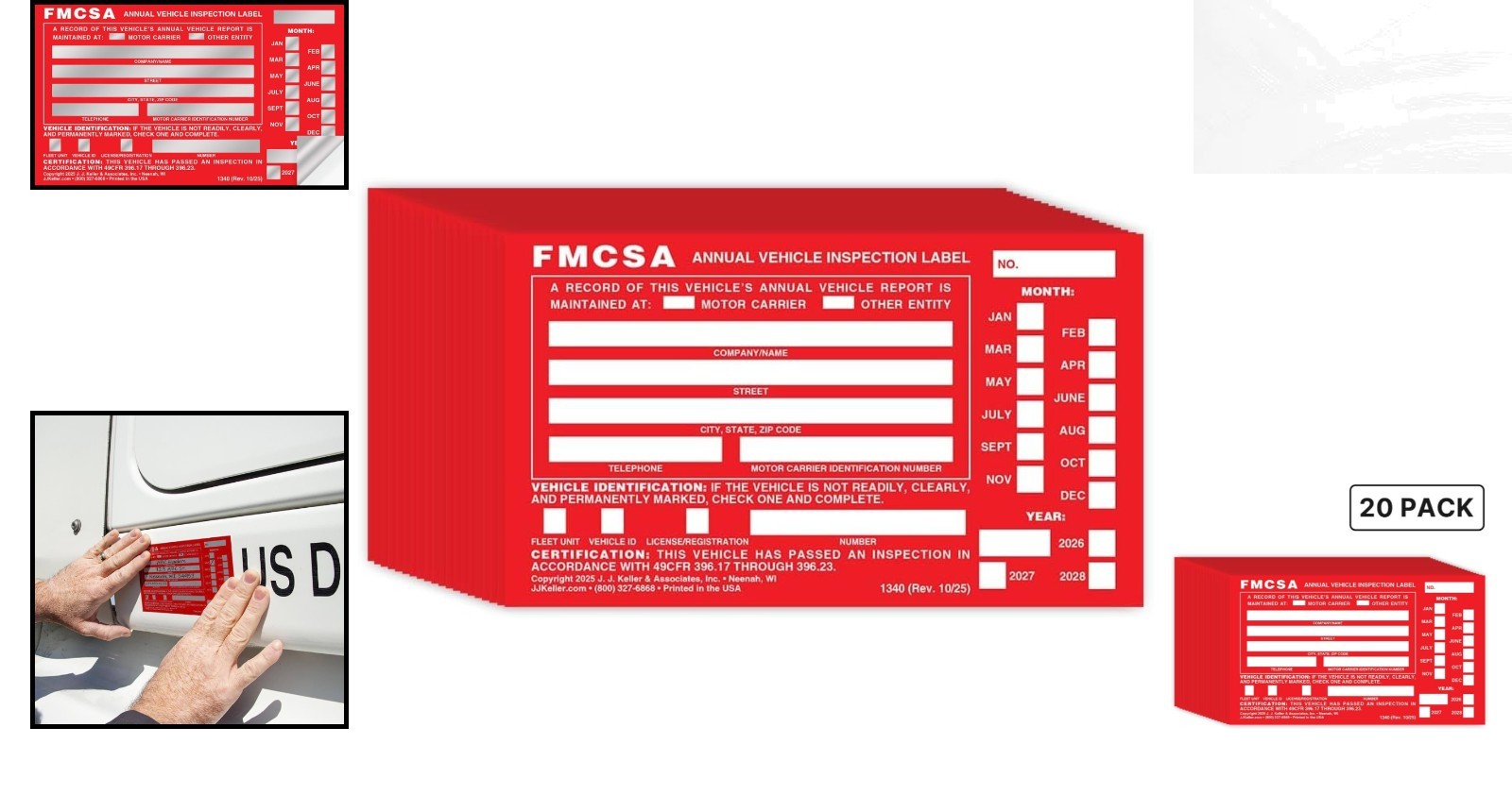 DOT Compliant 20-Pack Red Inspection Labels with Punch Boxes – Durable Aluminum