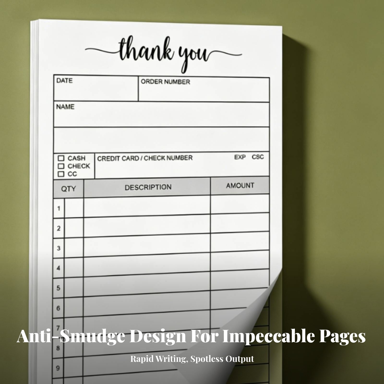Non-Carbon Receipt Pad White and Yellow Order Form Pad Chipboard Backing