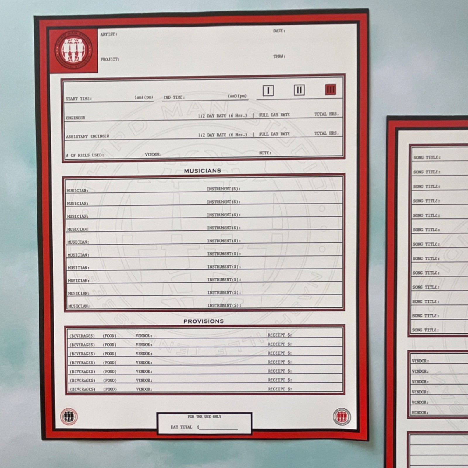 Tmr Jack white white stripes third man records unused blank Session studio logs