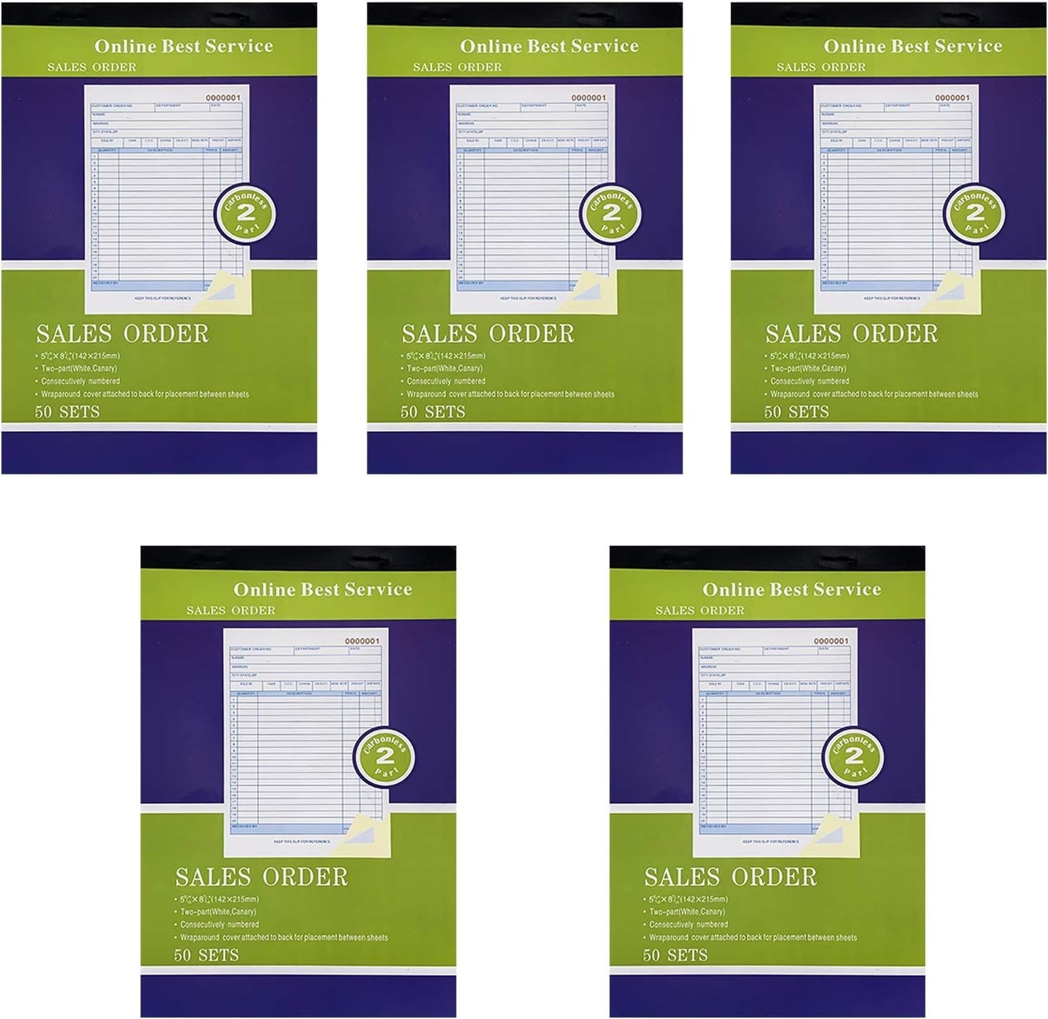 Large Sales Order Receipt Book with 50 Sets, Carbonless and Consecutive Numbers