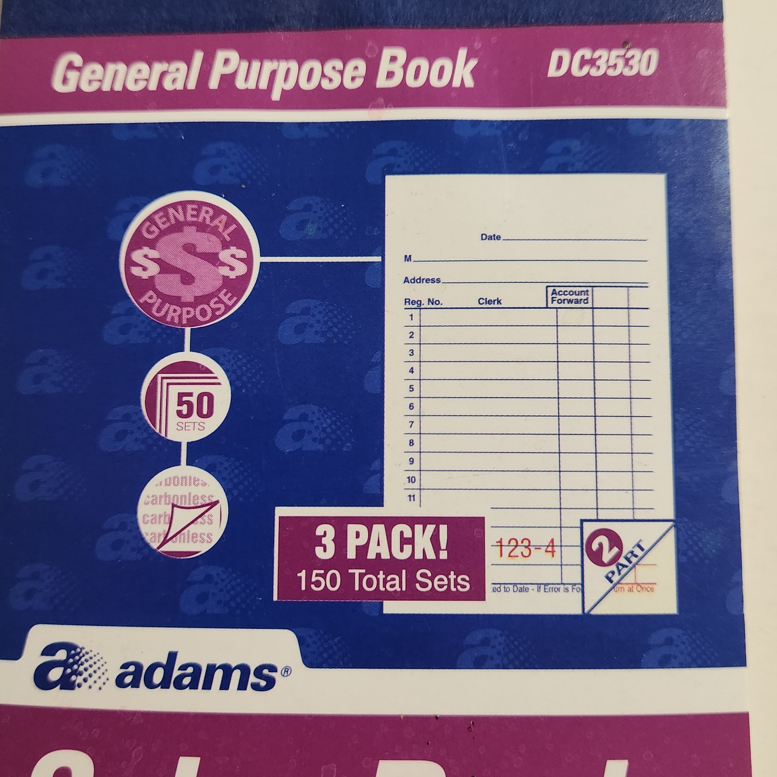 Adams Sales Book Receipt Invoice 3 Pack OB New DC3530 2010 Business Supply E57