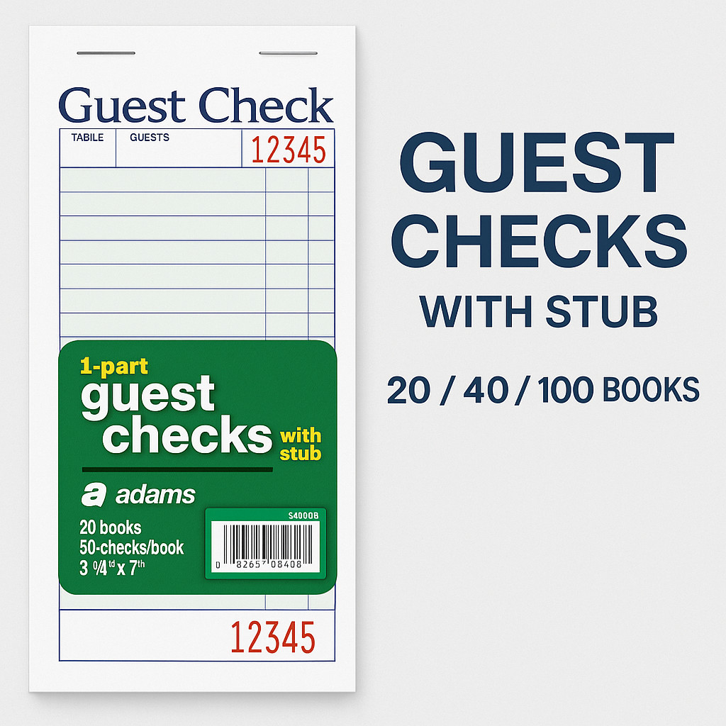 Adams Guest Checks w/ Stub 3-3/8×7 – 20/40/100 Books Options (50 Sheets Each)