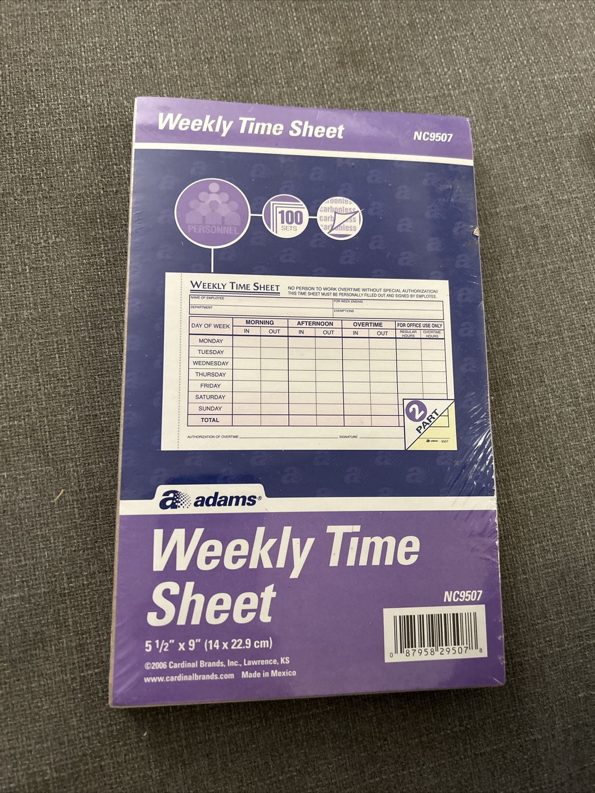 Adams NC9507 Time Sheet weekly 2-part carbonless 100 carbonless sets Sealed New
