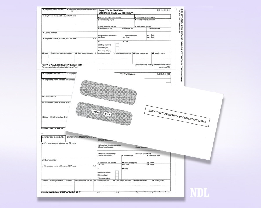 2025 3 UP Laser W-2 Forms, Employee Copy, Horiz. Format (500 Sheets & Envelopes)