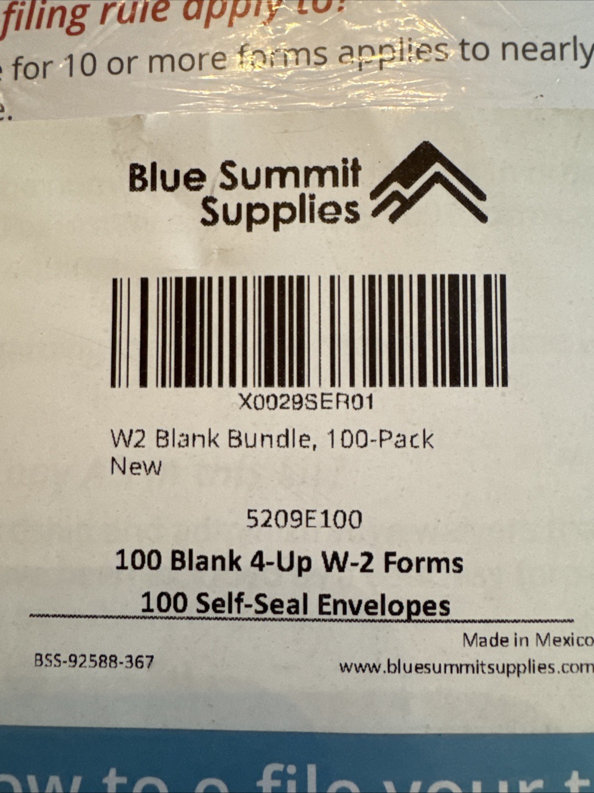 Blue Summit Supplies 4 UP W-2 Tax Forms – 100 Blank Employee Forms & Envelopes