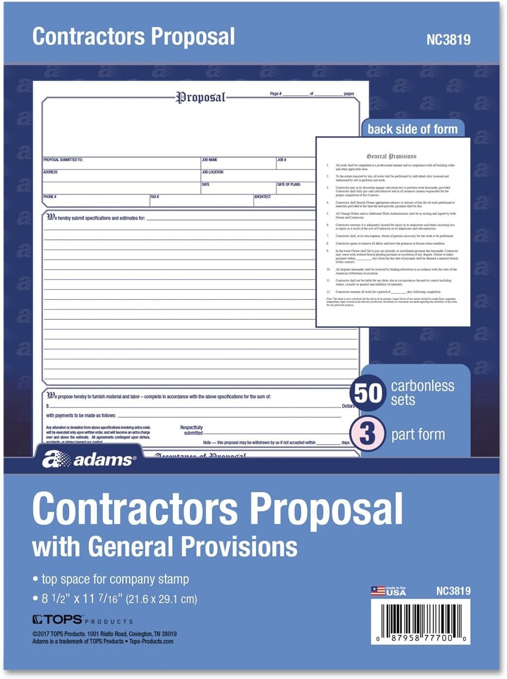 Efficient 50-Pack Contractor Proposal Forms – 3-Part, Color-Coded Convenience
