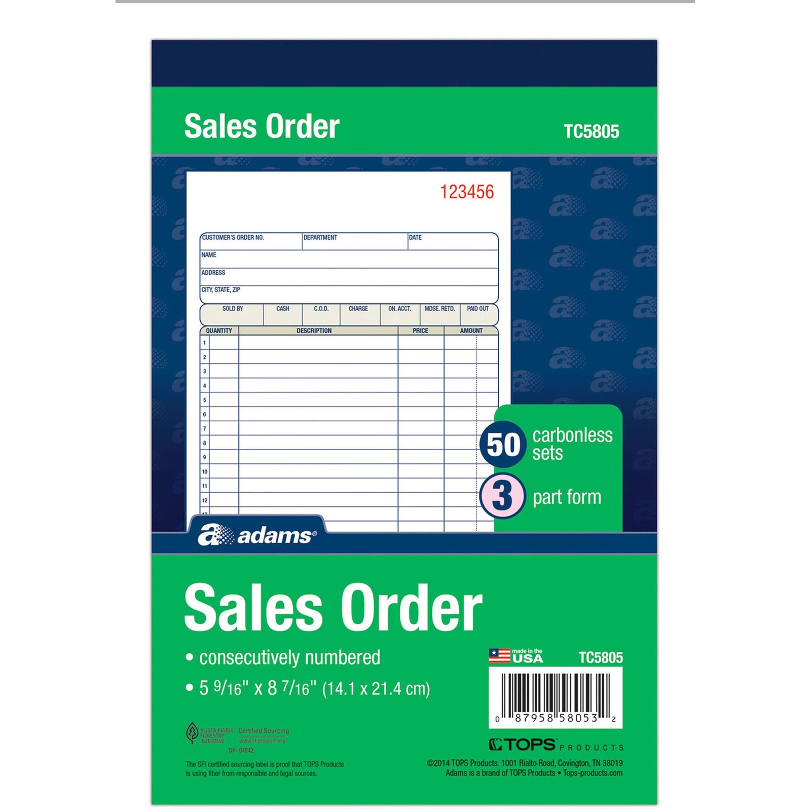 Adams TC5805 Carbonless Sales Order Books 50 Sheets 3 Part 8.43×5.56
