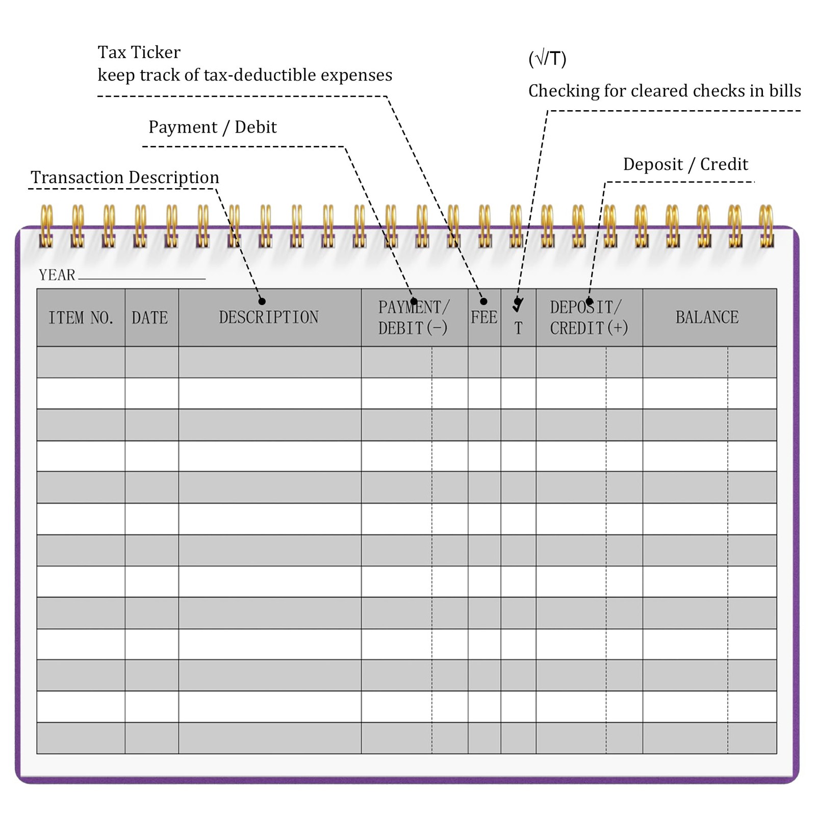Check Registers for Personal Checkbook, Transaction Expense Ledger Log Book f…