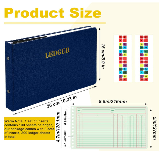Skyygemm Ring Ledger Binder with 200 Pcs 5″x8.5″ Ledger Sheets Small Index Tabs