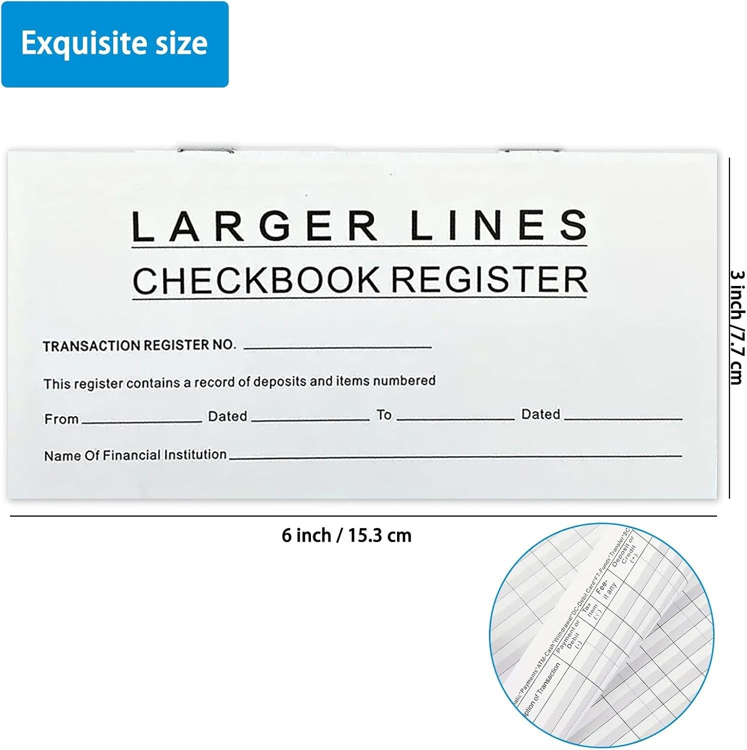 10 Pack Large Print Low Vision Checkbook Registers, 3″ x 6″, Check Registers for