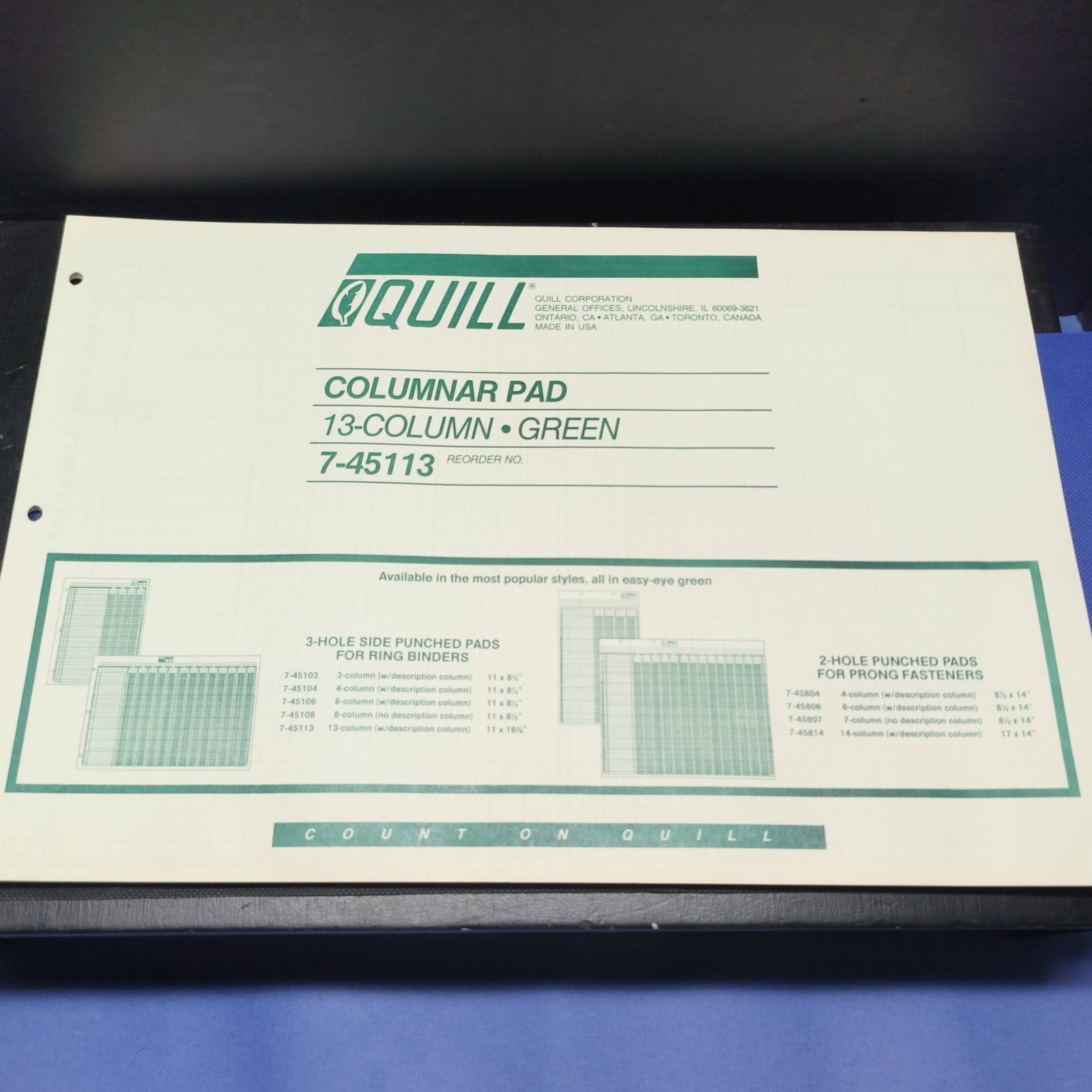 NEW Lot Of 2 Quill 13-Column Columnar Pad 11″x 16 3/8” 3 Hole Punched 7-45113