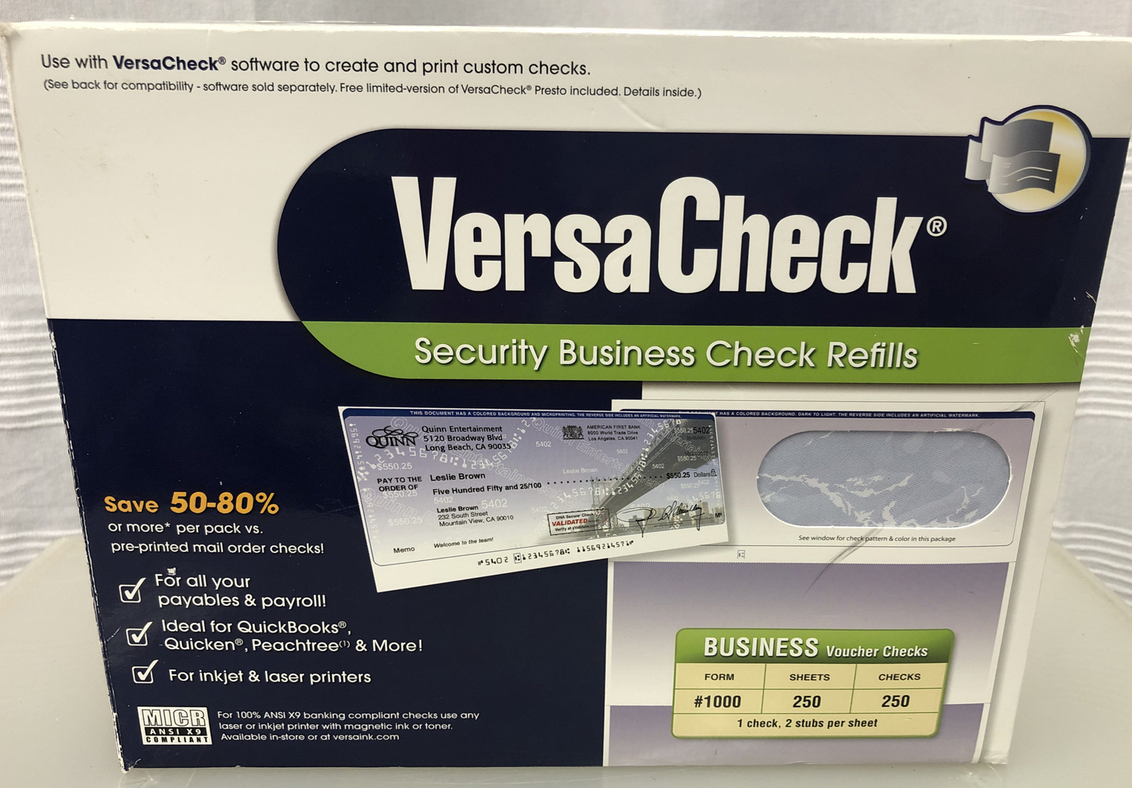 Versacheck Security Business Check Refills 10BP01-3524 #1000 250 sheets 250 chec