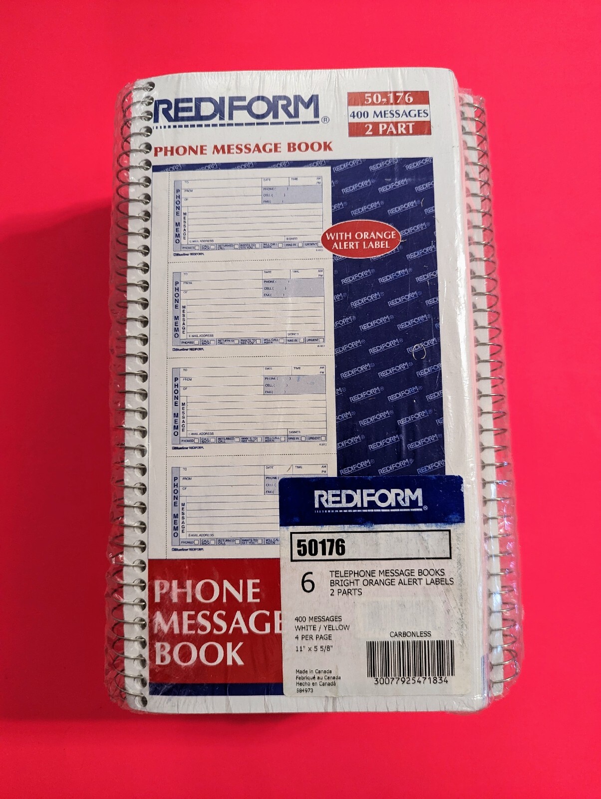 Rediform Phone Message Books – Wirebound 2-Part Carbonless – 50-176 – 400 Forms